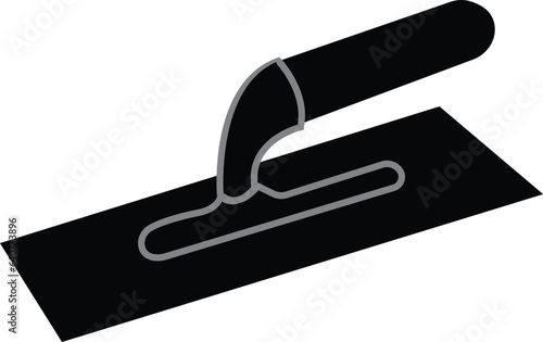 Simple trowel with handle sign web icon silhouette with invert color. Minimalist shovel, spade or trowel solid black icon design. construction icon isolated on white background.