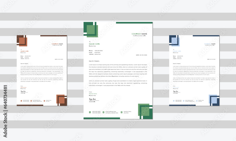 Professional letterhead design template with 3 colors. Professional letterhead design template with 3 colors.