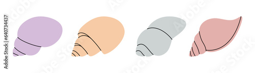 Scallop sea shells. Sea shells, mollusks, scallop, pearls. Tropical underwater shells. Vector illustration.