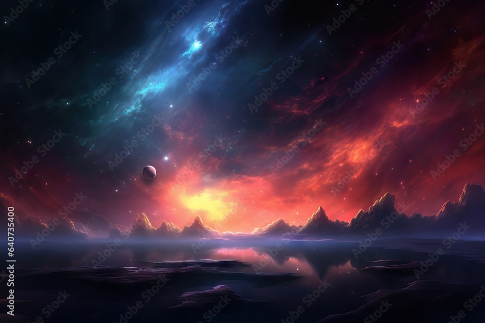 Fototapeta premium nebula mystical glow astronomy black astronaut night saucer outer space abstract beautiful cosmos spaceship shimmer flying halo background planet sun plasma star space magical sky light h background