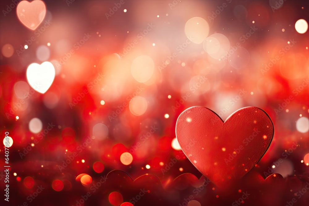 Red blurred bokeh with heart shapes, valentines day background Red blurred bokeh with heart shapes, valentines day background