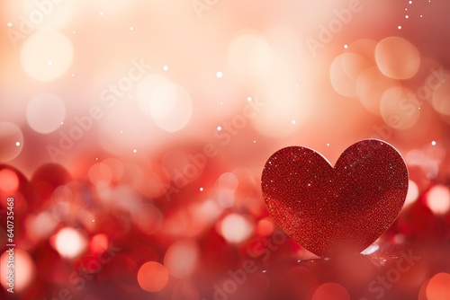 Red blurred bokeh with heart shapes, valentines day background