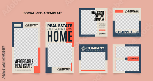 social media template banner house architecture service promotion. fully editable instagram and facebook square post frame puzzle organic sale poster