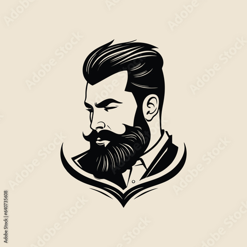 Stylish barber shop logo featuring a dashing man with a beard and mustache.