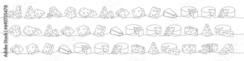 Set of cheese one line continuous drawing. Cheese products continuous one line illustration. Vector minimalist linear illustration