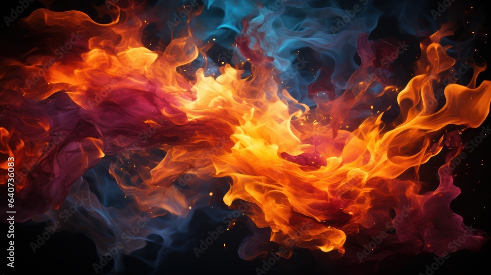 Fiery combination of blue and red flames