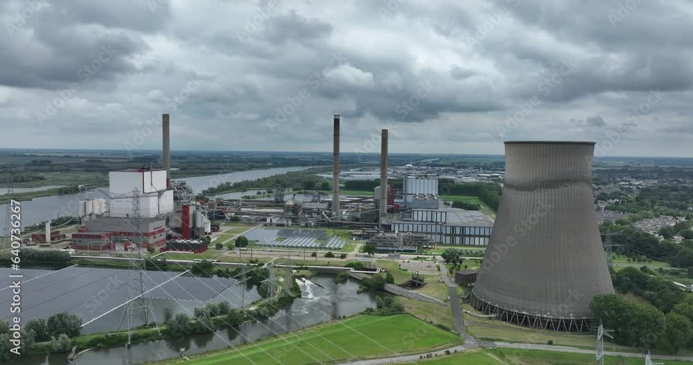 Aerial drone view of a biomass and coal power plant in The Netherlands. Aerial drone view of a biomass and coal power plant in The Netherlands.