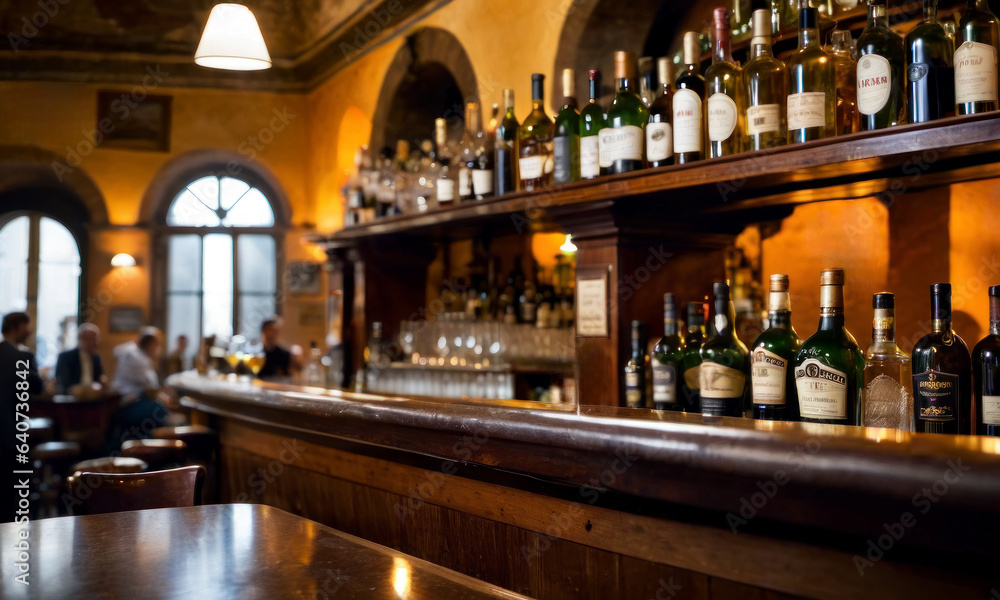 ボトルがずらりと並ぶバー店内の風景 A view of the interior of the bar with bottles lined up in a row ボトルがずらりと並ぶバー店内の風景 A view of the interior of the bar with bottles lined up in a row