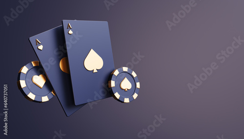 Casino cards poker blackjack baccarat Black ace symbols with gold metal 3d rendering photo