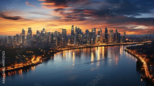 Beautiful panoramic view of the city of Shanghai at sunset.