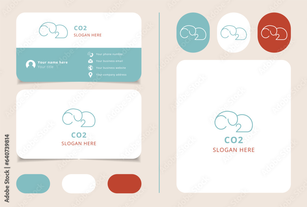 Co2 logo design with editable slogan. Branding book and business card template.