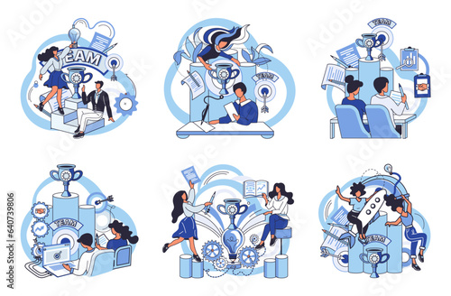 Team solving problems. Gears and technical wheels as thoughts Cooperation for common goal and target Talking about a new idea Data scientists, software engineer, statistician, programmers, visualizer