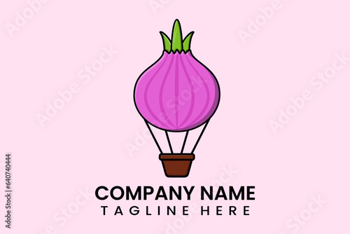 Flat vector parachute balloon onion garlic logo modern style template