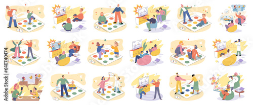 Game together. Family fun. Friendship time. Vector illustration. Board games offer break from technology and encourage face-to-face interaction Playing games with friends strengthens bond and creates