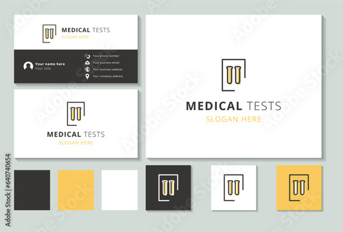 Medical tests logo design with editable slogan. Branding book and business card template.