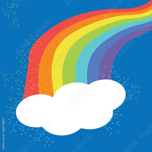 Rainbow with sparkles on blue background