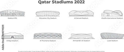 Qatar Fifa World Cup 2022 - All stadiums icon, fully editable vector illustrations