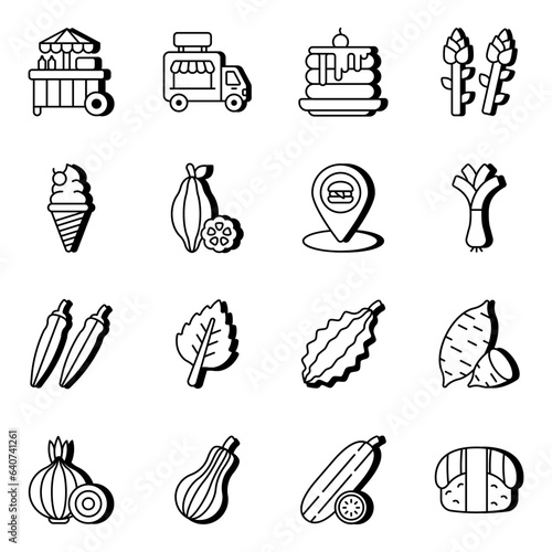 Pack of Food and Snacks Linear Icons

