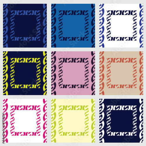 Set of patterns with abstract beans ornament and decorated square