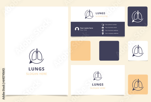 Lungs logo design with editable slogan. Branding book and business card template.