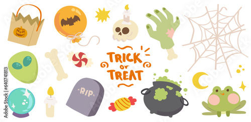 Set de ilustraciones dibujadas a mano de Halloween a color. Vector