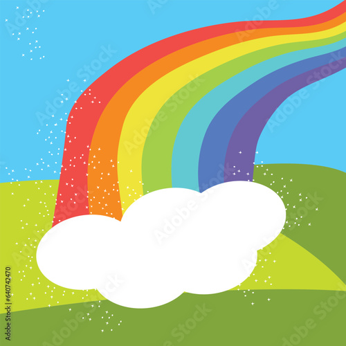 Magical psychedelic landscape with a big rainbow