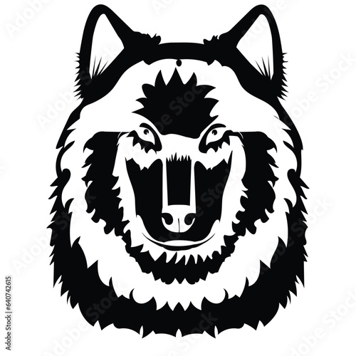 Black and white illustrated wolf head