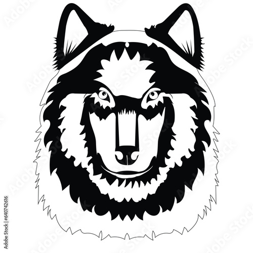 Black and white illustration of a wolf head