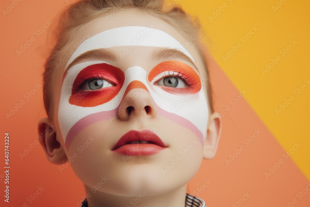 Portrait of a teenage girl with light art makeup on abstract pastel multicolored background, close-up. Portrait of a teenage girl with light art makeup on abstract pastel multicolored background, close-up.