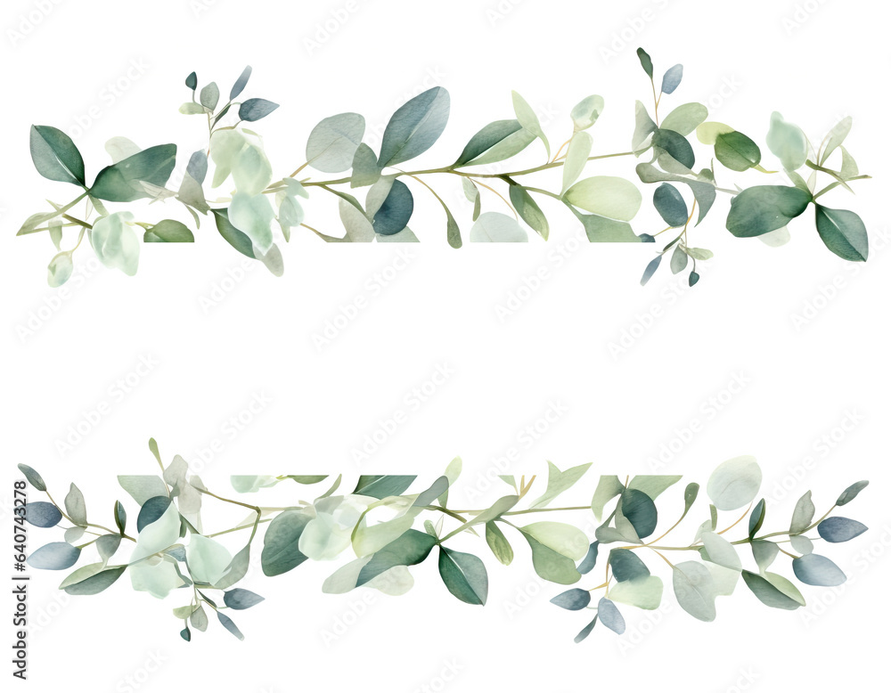 Botanical frame with rectangle copy space in the center on white background