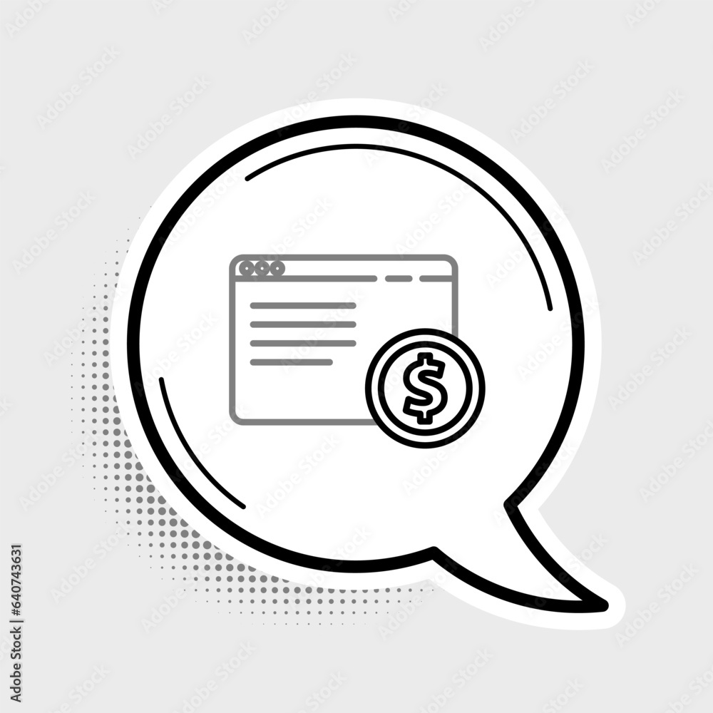 Line Online shopping on screen icon isolated on grey background. Concept e-commerce, e-business, online business marketing. Colorful outline concept. Vector Line Online shopping on screen icon isolated on grey background. Concept e-commerce, e-business, online business marketing. Colorful outline concept. Vector