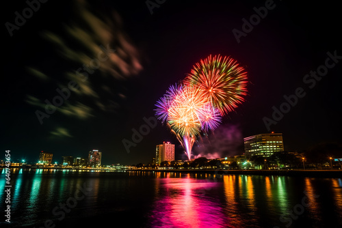  Amazing colorful fireworks. fireworks in the night sky. AI Generated