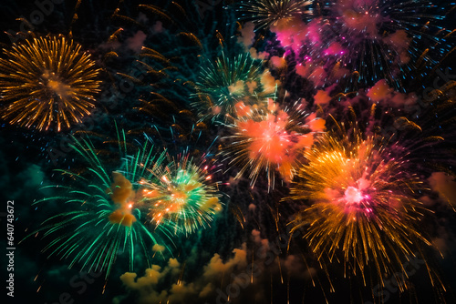  Amazing colorful fireworks. fireworks in the night sky. AI Generated
