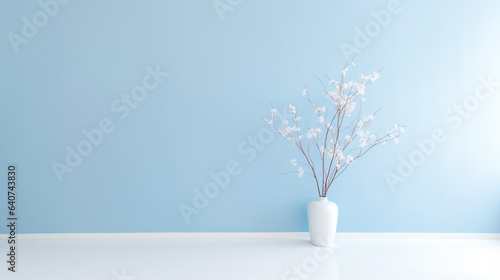 Minimalist blue home interior.  Elegance in Simplicity. AI Generated