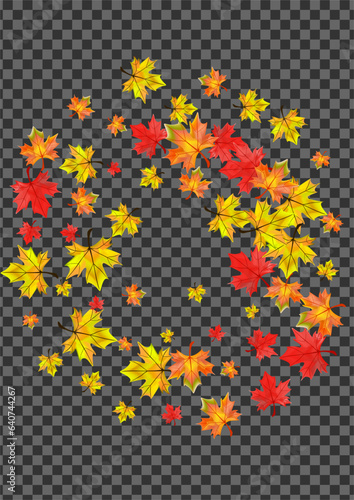 Autumnal Floral Background Transparent Vector. Foliage Decor Design. Orange Decoration Leaves. Shape Plant Texture.