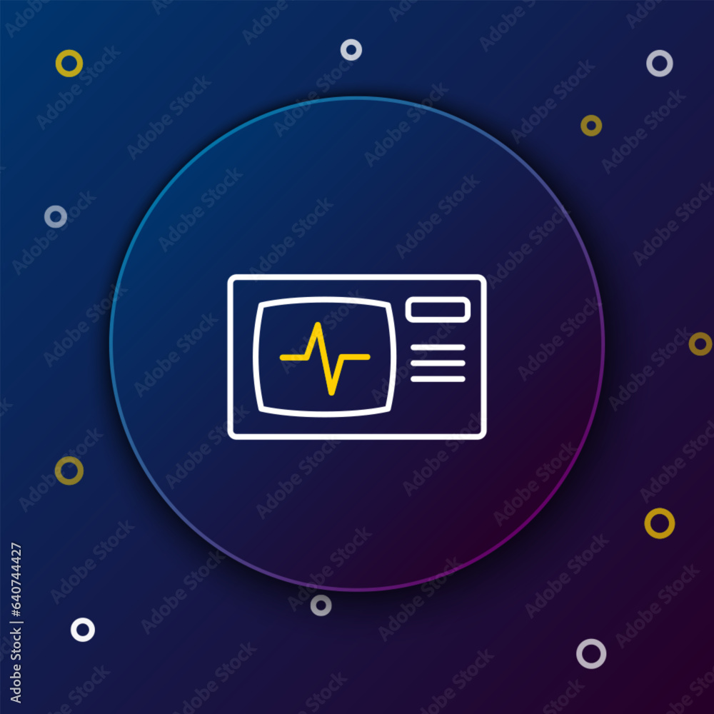 Line Computer monitor with cardiogram icon isolated on blue background. Monitoring icon. ECG monitor with heart beat hand drawn. Colorful outline concept. Vector Line Computer monitor with cardiogram icon isolated on blue background. Monitoring icon. ECG monitor with heart beat hand drawn. Colorful outline concept. Vector