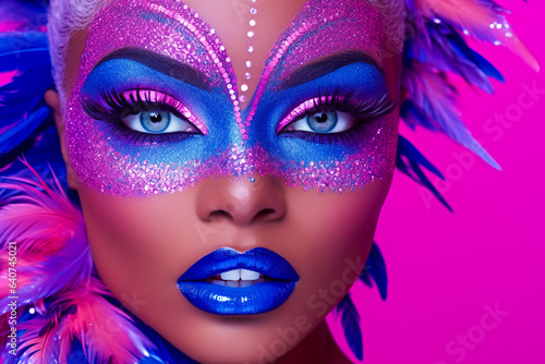 Fuchsia Fantasy. Bold and Bright Makeup. Electric Elegance. A Colorful Portrait. AI Generated