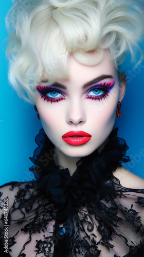 Enchanting Woman with Blue Eyes. Glamorous Makeup