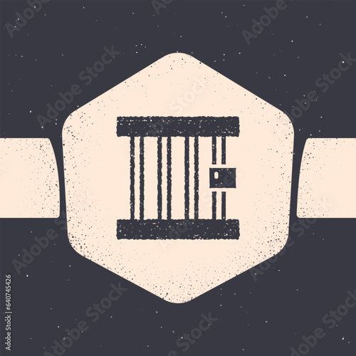 Grunge Prison window icon isolated on grey background. Monochrome vintage drawing. Vector