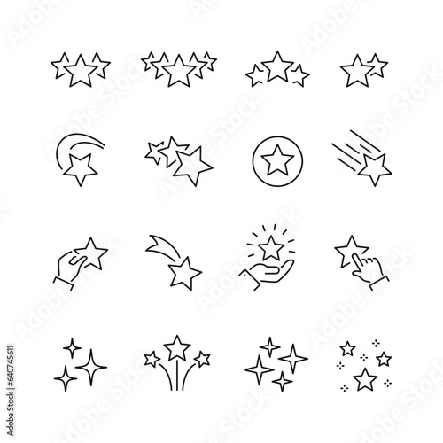 Vector line set of icons related with stars. Contains monochrome icons like star  sky  night  constellation and more. Simple outline sign.