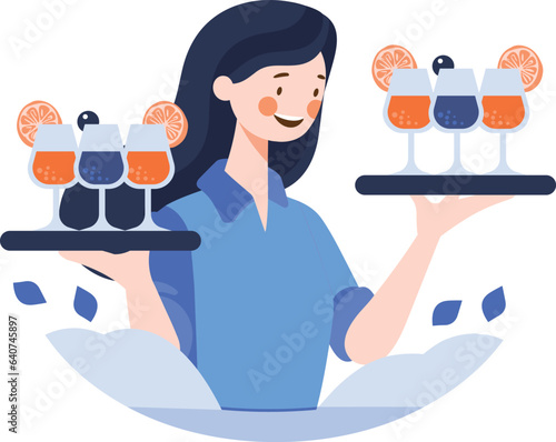 Hand Drawn happy food waiter in flat style