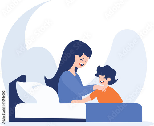 Hand Drawn Mother hugging her child happily in flat style