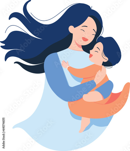 Hand Drawn Mother hugging her child happily in flat style