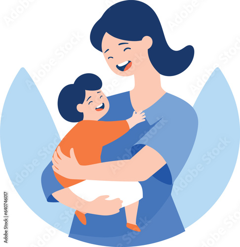 Hand Drawn Mother hugging her child happily in flat style