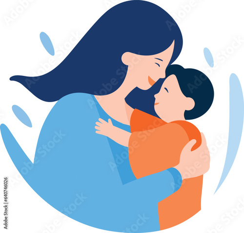 Hand Drawn Mother hugging her child happily in flat style