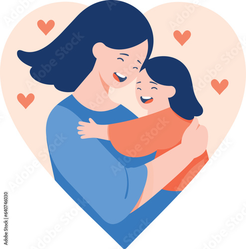 Hand Drawn Mother hugging her child happily in flat style