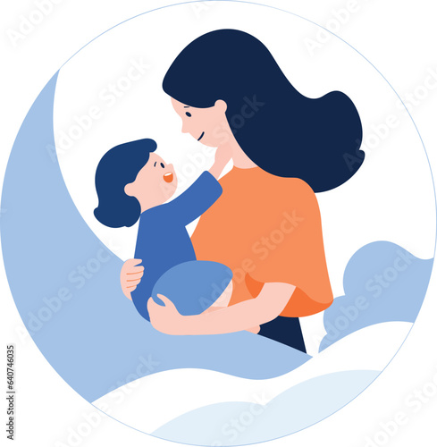 Hand Drawn Mother hugging her child happily in flat style