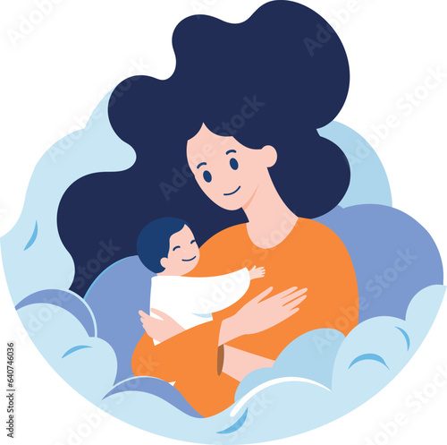 Hand Drawn Mother hugging her child happily in flat style