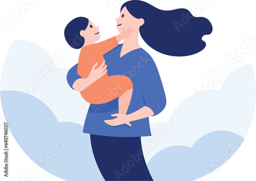 Hand Drawn Mother hugging her child happily in flat style