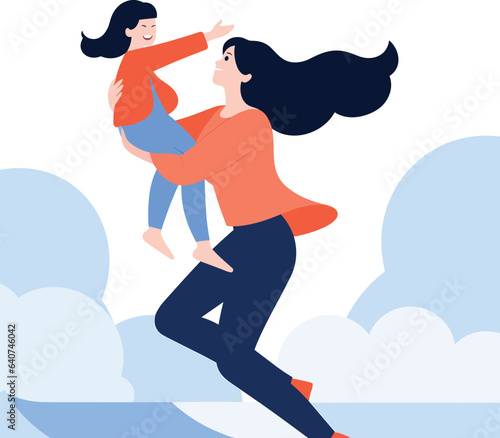 Hand Drawn Mother hugging her child happily in flat style